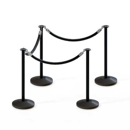 MONTOUR LINE Stanchion Post and Rope Kit Black, 4 Flat Top 3 Black Rope C-Kit-4-BK-FL-3-PVR-BK-PS